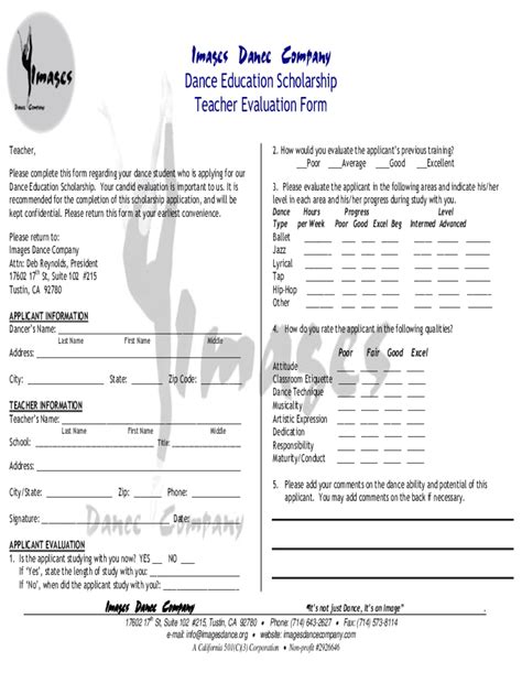 Dance Teacher Evaluation Form Fill Online Printable Fillable Blank