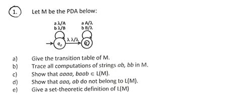 Solved 1 Let M Be The PDA Below A Give The Transition Chegg