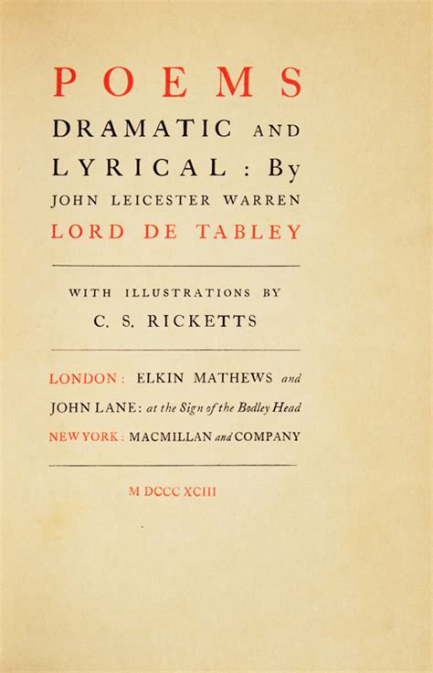 Poems Dramatic And Lyrical By Ricketts Charles De Tabley John