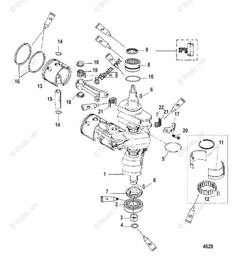 Mercury Outboard 90HP OEM Parts Diagram For Crankshaft Pistons And