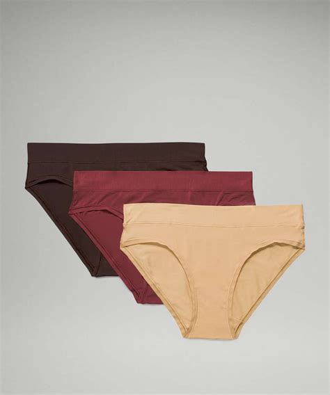 Lululemon UnderEase Mid Rise Bikini Underwear 3 Pack Mulled Wine Pecan Tan French Press