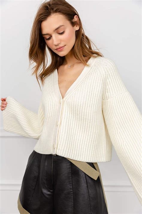 Jg Women S Knitwear Cropped White Knitted Cardigan White Cropped Cardigan Cropped