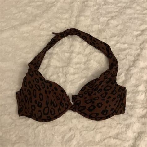 Victorias Secret Leopard Print Padded Bikini Swimsuit Top Womens Size