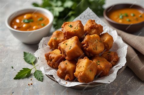 Indian Traditional Paneer Pakora Snacks On White Background Premium