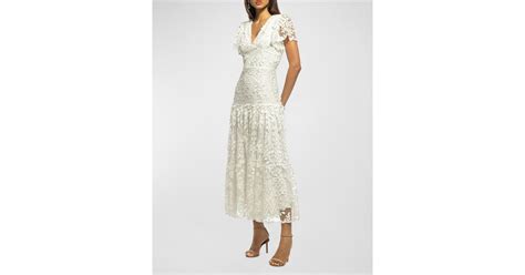 Shoshanna Embroidered Flutter Sleeve Mesh Maxi Dress In Natural Lyst