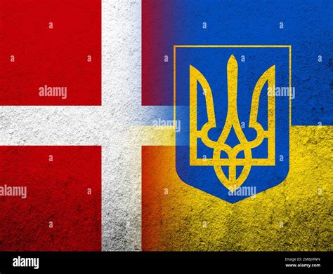 The Kingdom of Denmark National flag with Ukrainian national flag with ...