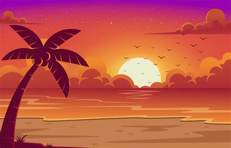 Sunset Beach Scenery Background 7402778 Vector Art at Vecteezy