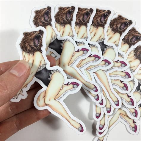 Burlesque Bear Naked Lady Pinup Sticker Etsy