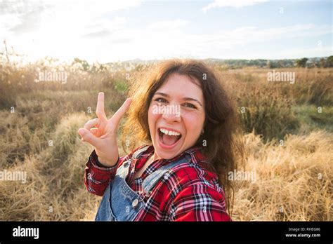 Travel Tourism And Nature Concept Young Woman Fooling Around Taking