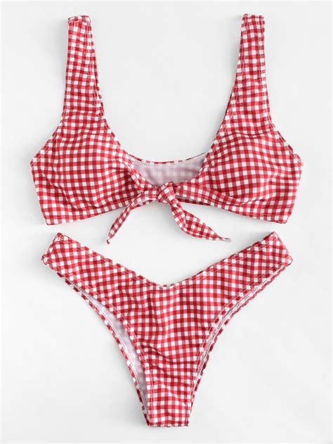 Knot Gingham Bikini Set SheIn Sheinside