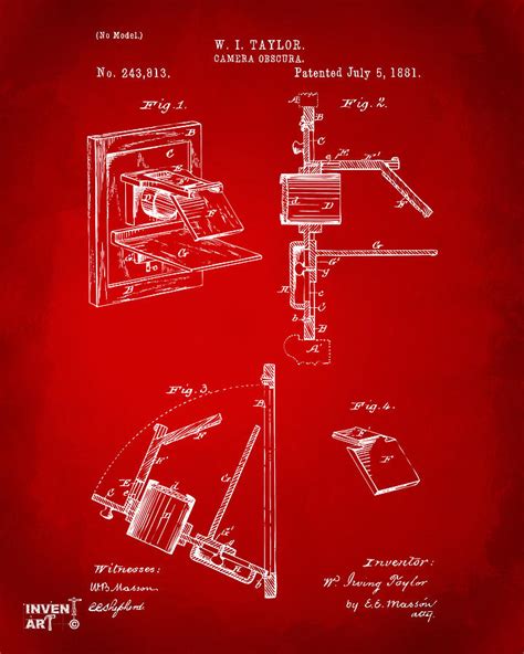 1881 Taylor Camera Obscura Patent Red Digital Art By Nikki Marie Smith