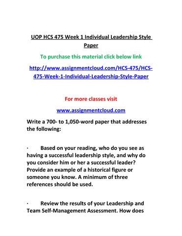 Uop Hcs 475 Week 1 Individual Leadership Style Paper By Polard Issuu