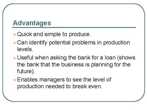 Breakeven Charts Advantages Disadvantages Advantages Quick And Simple