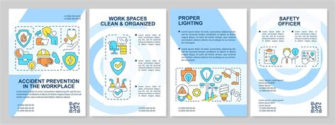 Reducing accidents at work blue brochure template. Staff security ...