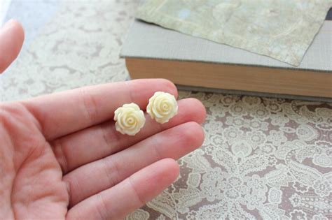 Light Peach Rose Earrings Flower Stud Earrings Surgical Steel Etsy