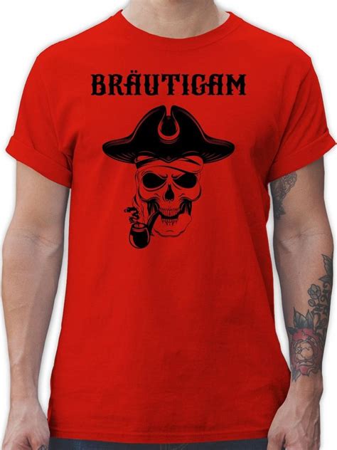 Shirtracer T Shirt Bräutigam Piratenkopf Jga Männer Herren Premium