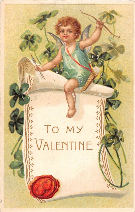 E Valentine S Day Love Holiday Postcard C Cupid Clover Arrow