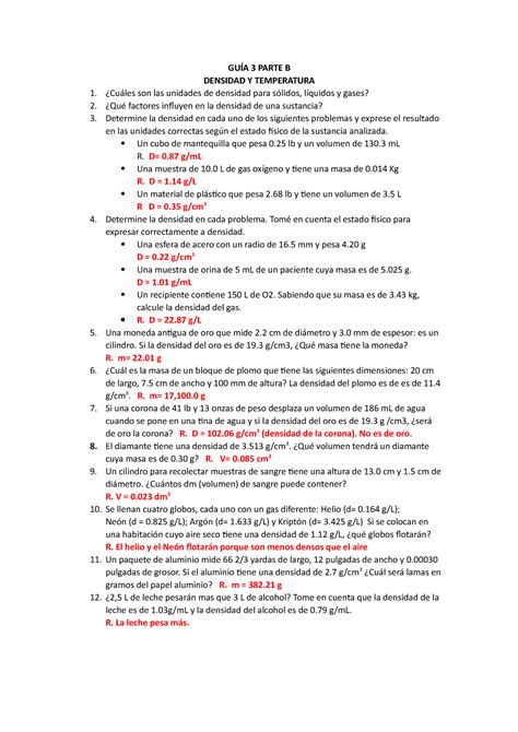 GuÍa 3 Parte B Densidad Y Temperatura GuÍa 3 Parte B Densidad Y Temperatura ¿cuáles Son Las