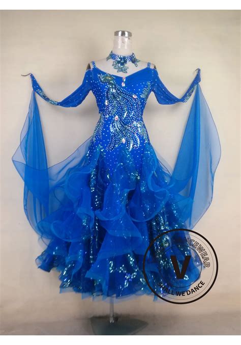 Blue Standard Ballroom Competition Dancewear Modern Waltz Tango Dance Dress