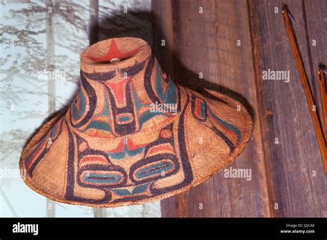 Potlatch Conical Hat Woven With Cedar Bark And Decorated With Northwest