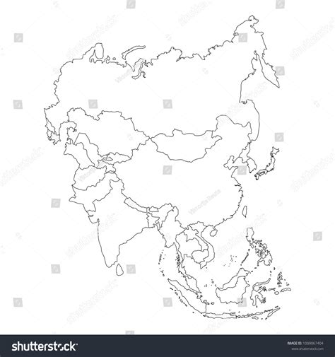 Raster Illustration Asia Outline Map Isolated Stock Illustration ...