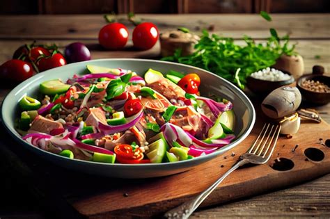Melhor Atum Para Dieta - Natura Food conceito de dieta salada de atum closeup Salada de cuscuz ...