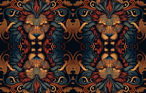 ethnic lion fabric pattern abstract traditional folk antique graphic