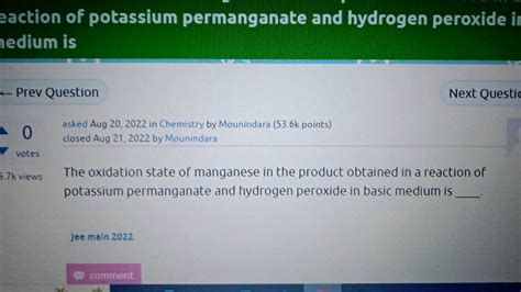 Eaction Of Potassium Permanganate And Hydrogen Peroxide If Nedium Ispre