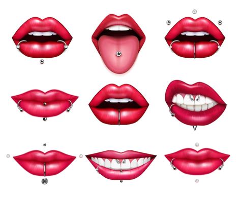 Free Vector Different Types Of Lips And Tongue Piercing Realistic Set