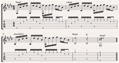 Emaj7, C#m9, Amaj7, B guitar chord progression – FINGERSTYLE GUITAR LESSONS