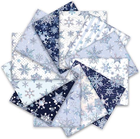 Whaline Pcs Winter Cotton Fabric Bundles Blue Purple Snowflake Fat