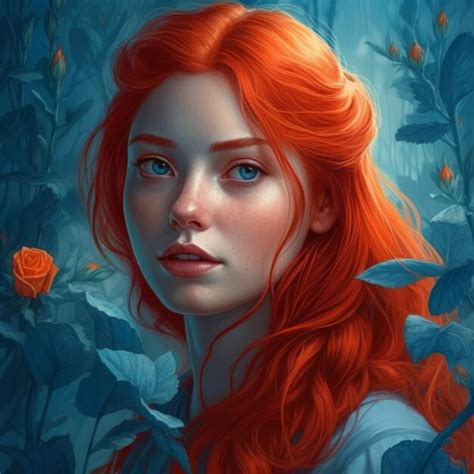 Premium Photo A Digital Painting Of A Woman With Red Hair And Blue Eyes