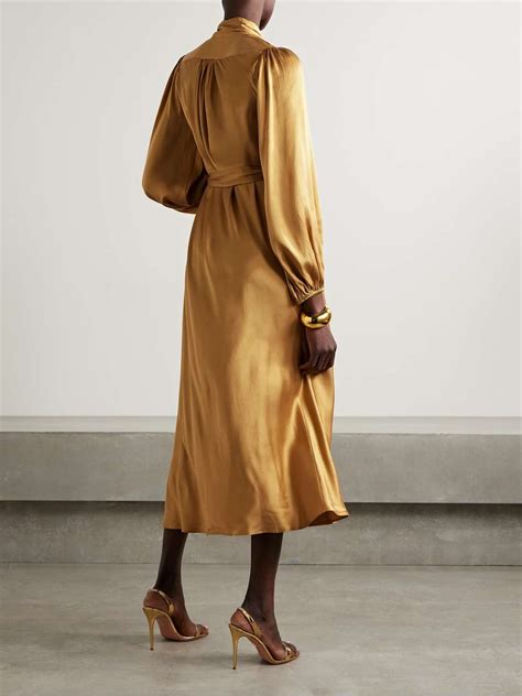 Zimmermann Billow Pussy Bow Belted Silk Satin Midi Dress Net A Porter