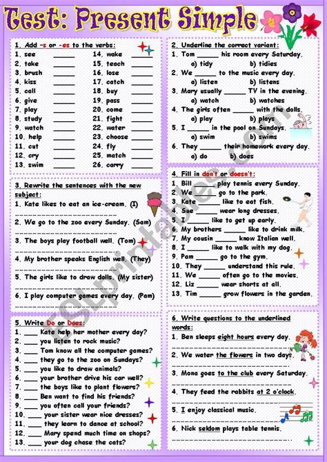 Test Present Simple Esl Worksheet By Tmk939