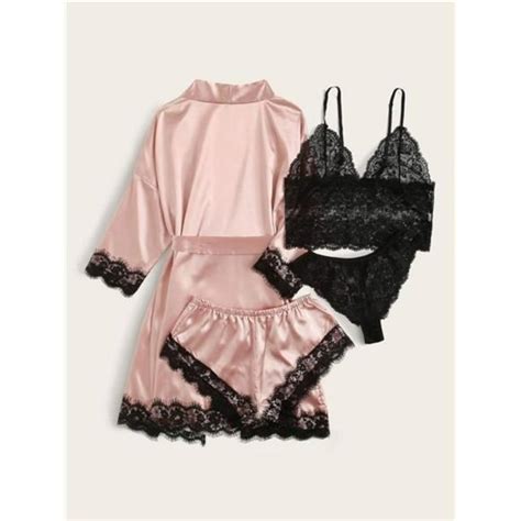 Intimates Sleepwear Pc Womens Plus Size Silk Satin Pajama Sleepwear With Robe Lingerie