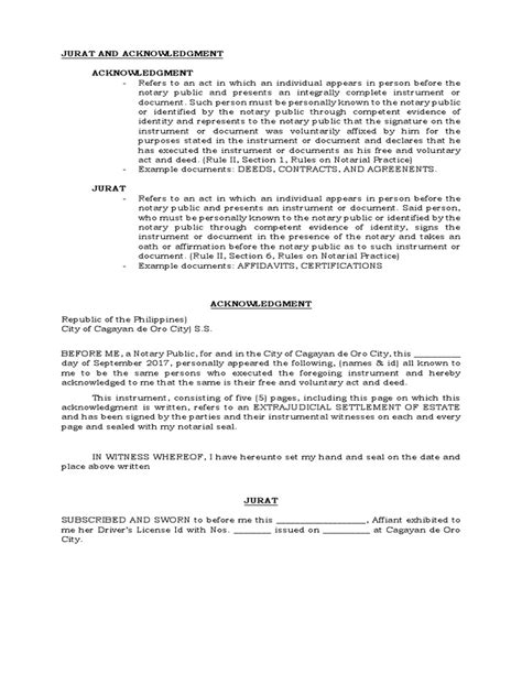 Acknowledgement And Jurat Pdf Notary Public Affidavit