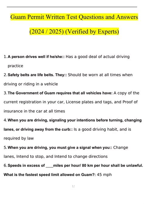 Guam Permit Written Test Questions and Answers (2024 / 2025) (Verified