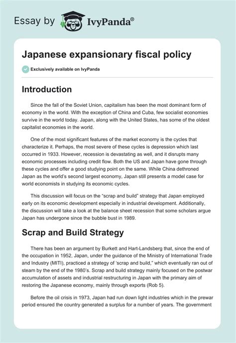 Japanese Expansionary Fiscal Policy 1103 Words Essay Example