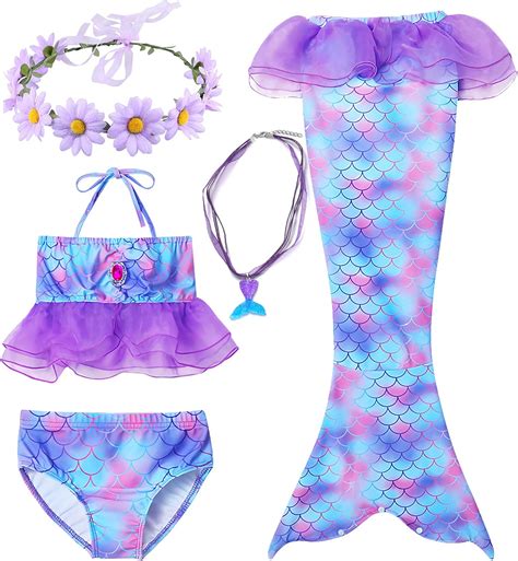 Amazon Pcs Mermaid Tails Swimsuit For Swimming For Girls Lace Tops Bikini Costume Bathing