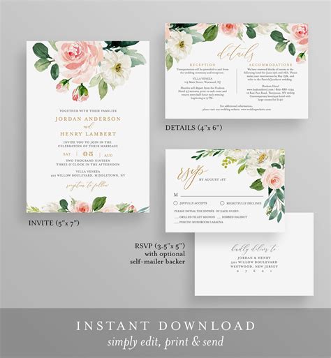 Editable Wedding Invitation Template Printable Invite Rsvp Etsy