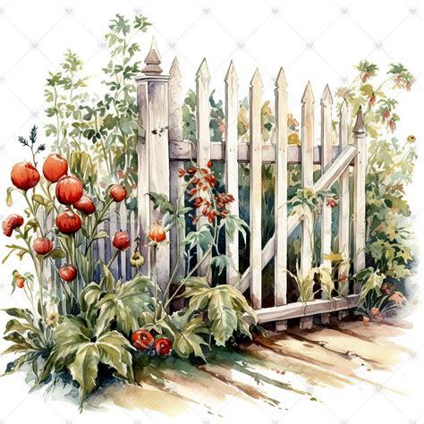 White Garden Fence With Vegetables Clipart Bundle 10 High - Etsy