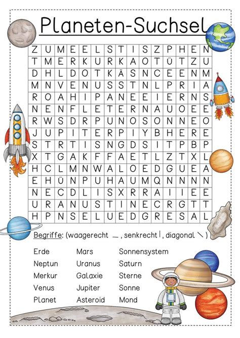 Planeten Suchsel Buchstabengitter Unser Sonnensystem