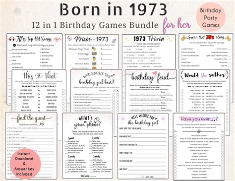 51st Birthday Games Bundle Printable 1973 Game 51st Party Activities