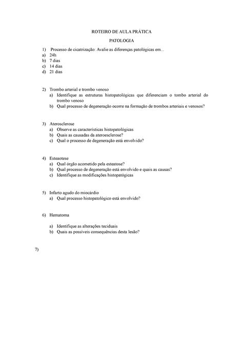 Roteiro DE AULA Prática 1 ROTEIRO DE AULA PRÁTICA PATOLOGIA Processo