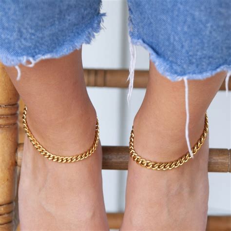 Gold Cuban Chain Anklet Cuban Link Ankle Bracelet Miami Curb Etsy