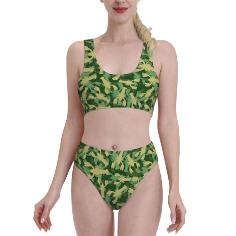 High Waisted Bikini Sets For Women Crayfish Army Swimsuits Tummy Control Two Pieces Bathing