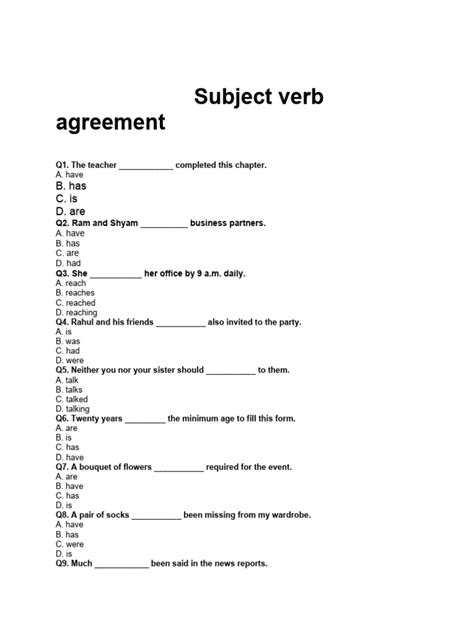 Subject Verb Agreement Pdf