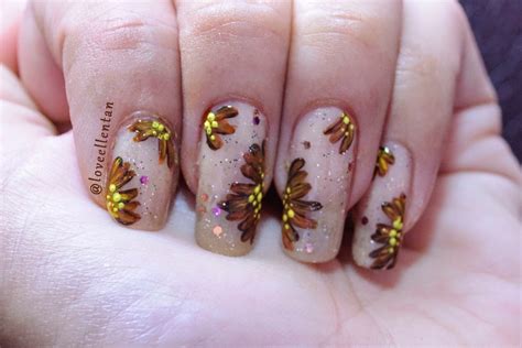 Nude And Brown Abstract Flower Nail Art