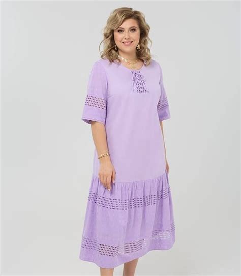 Свободное платье с ажурным шитьем, лаванда | Dresses with sleeves ...