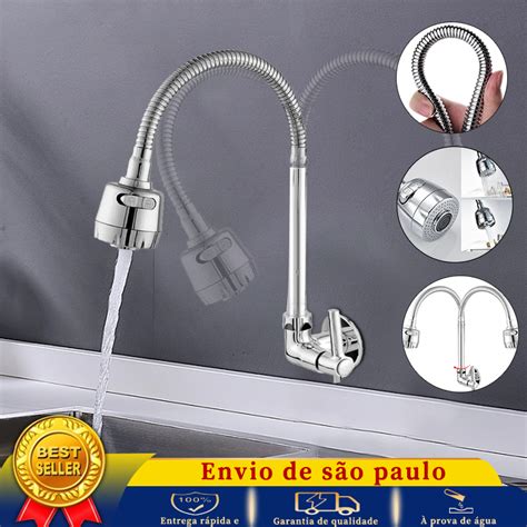 Torneira Gourmet Cozinha Parede Pia Cano Flexível Inox 1 4 de volta